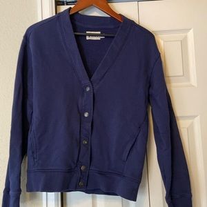 Navy blue metal button Pact sweater jacket